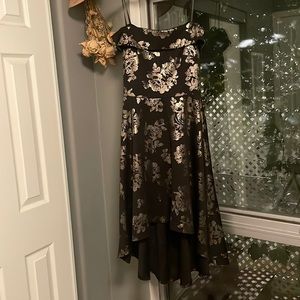 Size 2 women’s off the shoulder PremierAmour fancy black dress with gold flowers